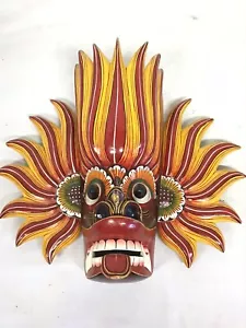12" Sri Lanka Wooden Hand Carve Fire Devil Mask Gini Raksha Wall Hanging Decor - Picture 1 of 8