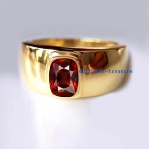 Natural Hessonite Gemstone with Gold Plated 925 Sterling Silver Ring #8R - Picture 1 of 6