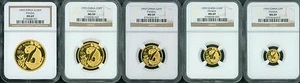 1993 GOLD PANDA SET 5-COINS 100Y 50Y 25Y 10Y 5Y Yuan PANDA NGC MS69 CHINA - Picture 1 of 3