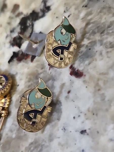 Las Vegas Silver Tone Blue Water Drop Pin Horseshoe LOT OF 2 Vintage - Picture 1 of 9