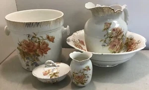 Antique Royal Vitreous Porcelain John Maddock & Sons Chamber Bath Set 1870’s  - Picture 1 of 11