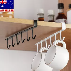2/1PC 6 Hooks Storage Shelf Wardrobe Cabinet Metal Under Shelves Mug Cup Hanger - Picture 1 of 11