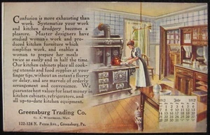 1912 Greensburg Trading Co. Advertising Postcard Kitchen Equipment July Calendar - Picture 1 of 2