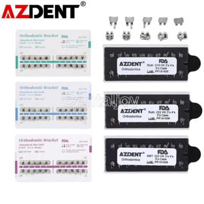 AZDENT Dental Ortho MIM Monoblock Bracket Braces Mini Roth MBT 018/ 022 Hook 345 - Image 1 of 4
