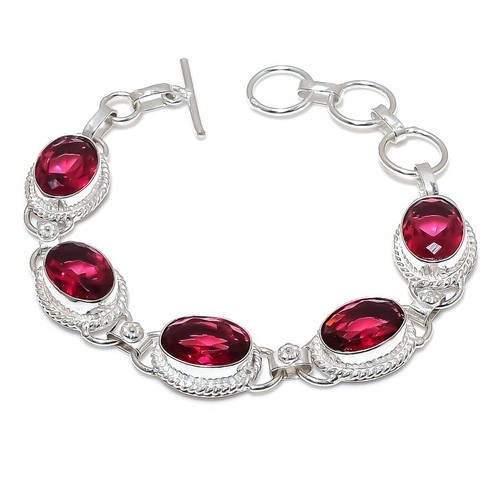 VALENTINO Bracciale gioielli in argento sterling 925 fatto a mano con pietre preziose rubellite rosa misura 7 8"