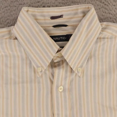 Camisa Nautica Para Hombre L Azul Beige Multi Rayas Años 80 2 Capas Algodón Bolsillo Abotonado Foto 1 de 4
