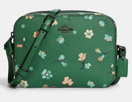 Borsa nuova con etichette Coach C8699 Mini Jamie fotocamera pelle stampa floreale mistica verde