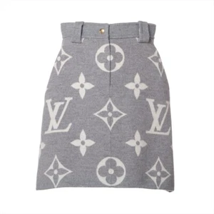 Louis Vuitton 21AW Wool & silk Skirt 34 Ladies' Gray x white  RW212W Giant monog - Picture 1 of 6