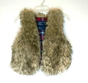 American Eagle Outfitters Kunstfellweste klein beige braun kariert gefüttert vorne offen - Bild 1 von 4