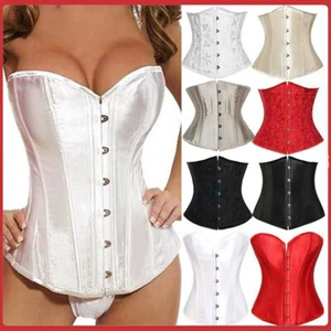 Sexy Satin Overbust Corset Women Lace Up Bustier Lingerie Top Costume Size 6-24 - Picture 1 of 20