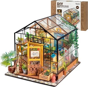 Wooden Miniature Dollhouse Kit - DIY Green House with Realistic Accessories - Picture 1 of 8