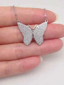 2Ct Round Cut Lab Created Diamond Butterfly Women Pendant 14K White Gold Plated - Picture 1 of 4