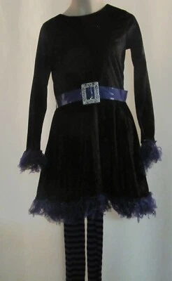 Purple and Black Witch Dress Costume with Striped Tights Size 8  - Image 1 of 4