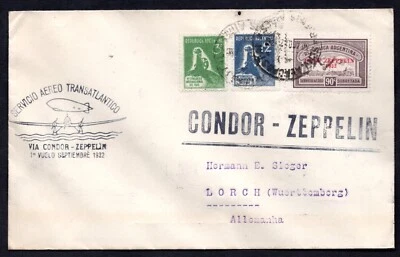 ARGENTINA 1932 TO GERMANY VIA CONDOR ZEPPELIN FIRST FLIGHT FRANKED 90c - Image 1 of 2