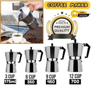 1, 3, 6, 9, 12 Espresso Stove Top Coffee Maker Continental Moka Percolator Pot - Picture 1 of 9