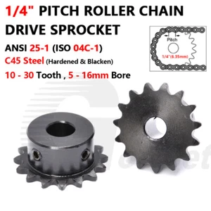 25H 04C 1/4" Pitch Roller Chain Sprocket C45 Steel 10-30 Tooth 5-16mm Bore Black - Picture 1 of 37