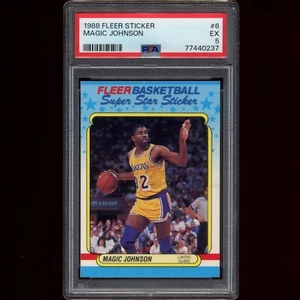 1988 NBA Fleer Sticker Magic Johnson #6 PSA 5 EX - Picture 1 of 2