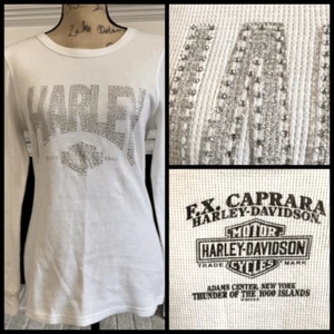Harley Davidson Womens Thermal Top Silver Bling Studded Long Sleeved Shirt Small - Picture 1 of 12