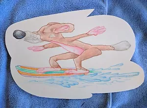 Original colored pencil drawing Surfing Rat - Picture 1 of 1