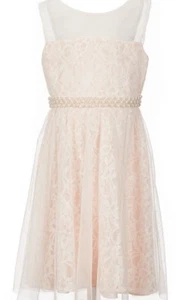 Rare Editions Big Girl's Floral Ivory Blush Lace Pearl Waist Fanciful Dress-7 - Picture 1 of 4
