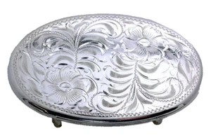 Vintage Diablo Sterling Silver Engraved Floral Oval Belt Buckle EBS8706/52725 - Picture 1 of 3