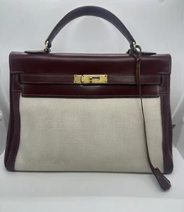 Vintage Hermès Kelly Retourne 35 - Canvas And Box Calf Leather - Picture 1 of 18
