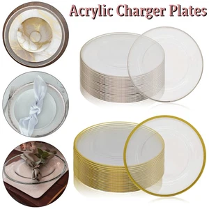 33cm Acrylic Charger Plate with Gold or Silver Rim Wedding Party Table Decor - Picture 1 of 51