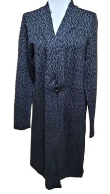 Cárdigan largo suéter Calvin Klein para mujer M estampado de leopardo degradado negro/gris Wi Foto 1 de 4