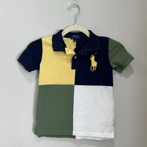Polo Ralph Lauren Boys Size 5 Color Block Big Pony Logo Cotton Shirt - Picture 1 of 3