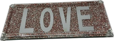 Pink Love Crushed Diamond Mirror Perfume Tray, Rectangular Glass Vanity Tray - Image 1 of 4