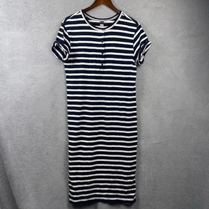 Old Navy Womens Striped Shift Dress SZ M Henley Midi Nautical Coastal Cotton - Picture 1 of 7