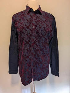 INC Mens Velvet Flocked Paisley Button-Down Shirt M Whimsigoth Rock - Picture 1 of 5