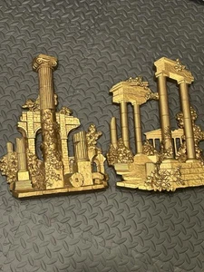 Vintage 1972 Homco römische Säulen Ruinen Säule Gold #7265 7266 Wanddeko Set - Bild 1 von 13