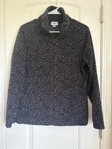 Chaqueta de mujer Old Navy polar negra con estampado de leopardo cremallera completa con bolsillos - M - Imagen 1 de 5