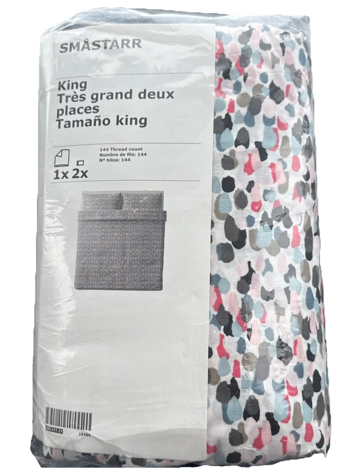 Nuevo Juego de 2 Fundas de Almohada 3 Piezas IKEA SMASTARR CARBÓN CORAL ROSA NEGRO King Foto 1 de 4