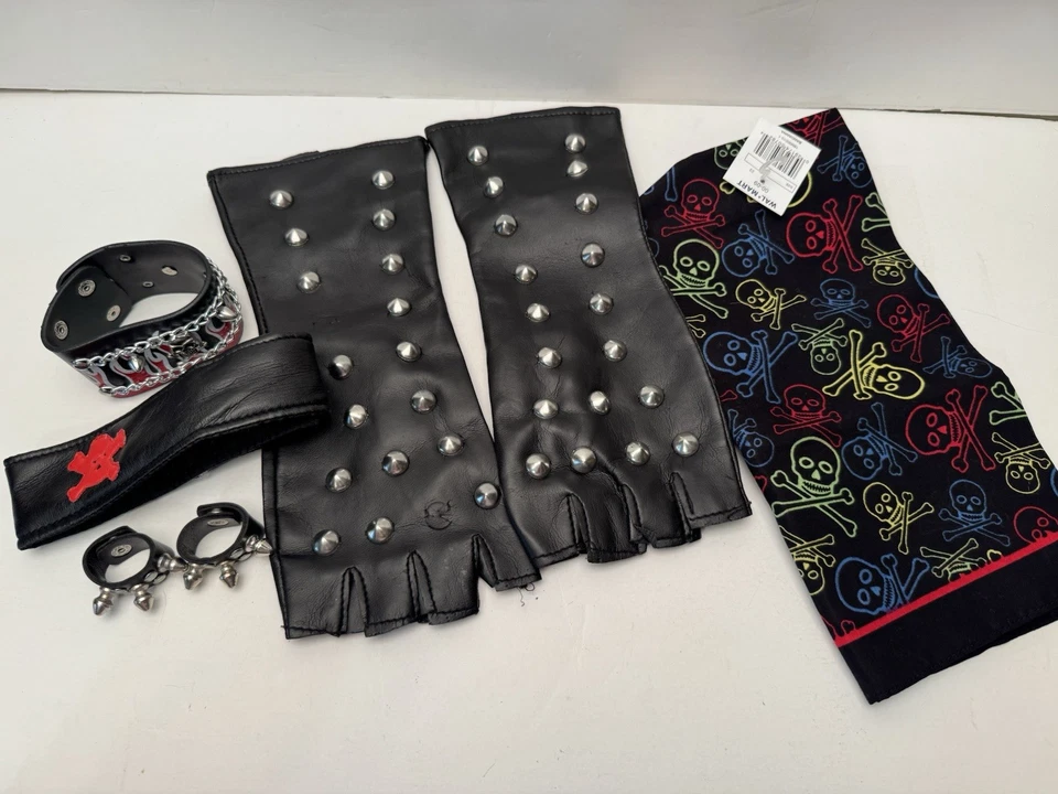 Pulsera Punk Gótica Negra Spike Remache Metal Tachonado Pulsera Anillos Bandana  Foto 1 de 4