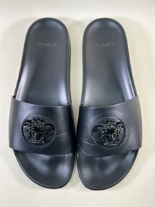 Versace Herren Medusa Head Schwarz Leder Sandalen Flip Flops Schuhe US 12 mit Karton - Bild 1 von 12