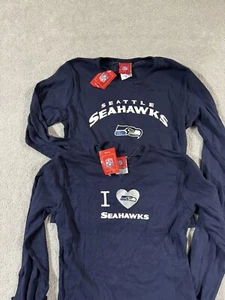 2 Seattle Seahawks Navy Blue Long Tee T-Shirt Women's Size Medium NWT - Picture 1 of 10