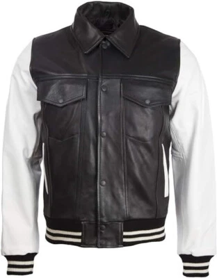 AVIATRIX MEN'S REAL LEATHER BOMBER VARSITY JACKET - SMALL - Image 1 of 4