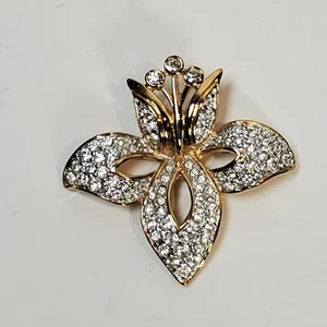 Swarovski Brosche Schwan signiert goldfarben klare Kristalle Orchidee Blume - Bild 1 von 4