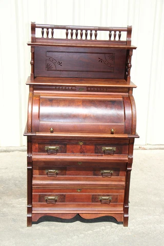 Walnut Victorian Cylinder Roll Desk with Fancy Gallery Ca.1880 Cover