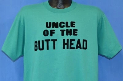 vtg 90s UNCLE OF THE BUTT HEAD IRON ON SARCASTIC FUZZY LETTER t-shirt LARGE L - Image 1 of 3