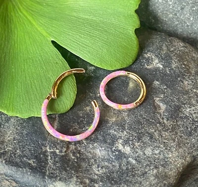 1pc Opal Front Edge Hinged Segment Ring Septum Clicker Steel Daith Hoop Jewelry - Image 1 of 4