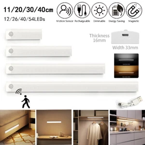 LED PIR Motion Sensor Light Strip Wireless Cabinet Night Lamp USB Rechargeable - Picture 1 of 25