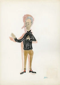 "Jean COCTEAU" Original Karikatur von J. GEN (Aquarellstiftzeichnung) - Bild 1 von 1