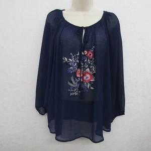 Daisy Fuentes Womens Top Blouse XL Blue Long Sleeve Flowy Loose Boho Loose - Picture 1 of 8