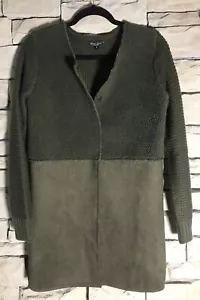 DOR DOR Couture Faux Suede/Sherpa W/Knit Sleeve Sweater Coat - Dark Green - Sz S - Picture 1 of 6