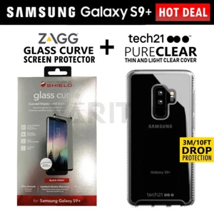 Zagg S9+ Glass Screen Protector + Tech21 Clear Case for Samsung Galaxy S9 Plus - Picture 1 of 8