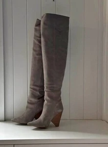 Witchery Ariana Grey Leather Knee High Boots Womens Size 39 Stylish Chunky Heel - Bild 1 von 8