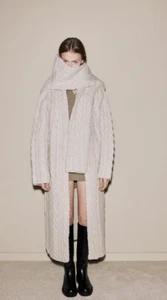 ZARA CABLE-KNIT 100% WOOL COAT ECRU NEW FW24 SIZE M (ONE SIZE) REF. 2893/503 - Picture 1 of 8